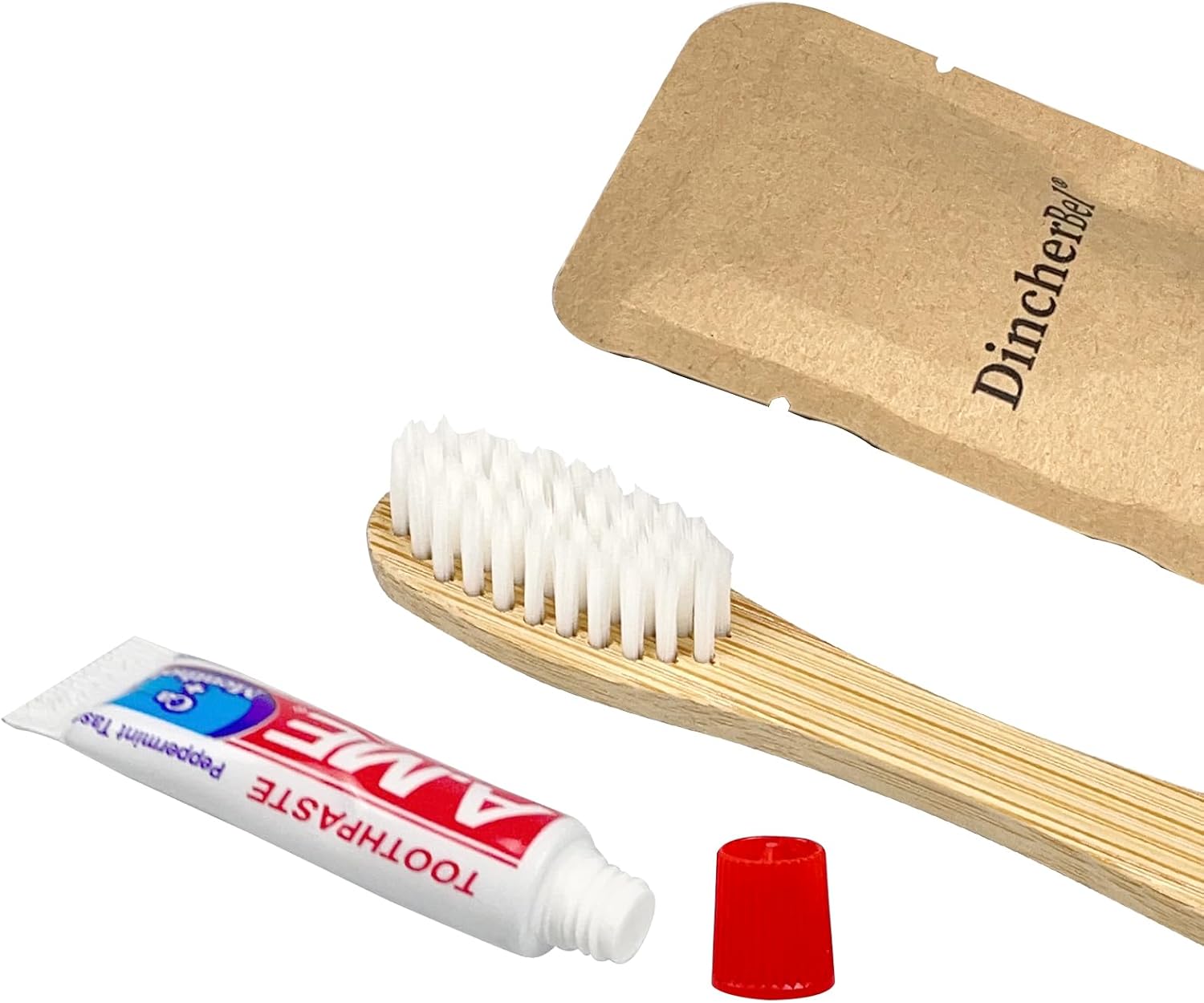 DincherBel Bamboo Toothbrushes Kit Bulk, Disposable Toothbrushes with Toothpaste(6g), Individually Wrapped Toiletries Amenities for Hotel, Airbnb, Homeless, Shelter, Camping and Travel (50 Pack)