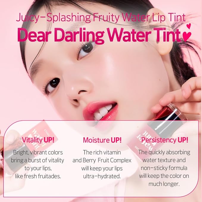 ETUDE Dear Darling Water Tint – Watermelon Ade | Korean Lip Stain & Lip Tint for Hydrated Pink Lips, Smudge-Proof Long-Lasting Lip & Cheek Makeup | K-Beauty Gift, Stocking Stuffers