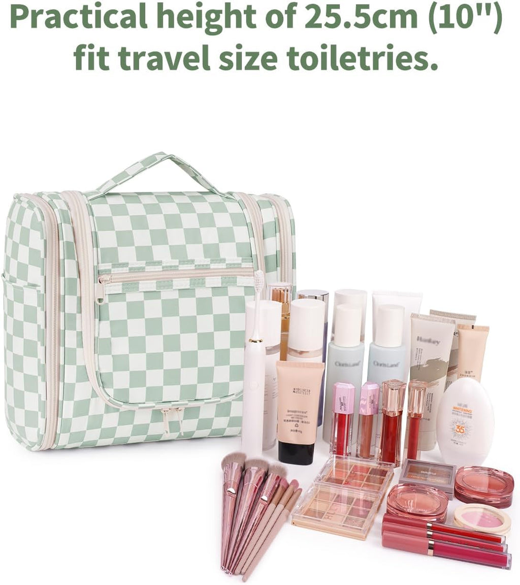 Narwey Checked Hanging Travel Toiletry Bag for Women, Travel Bag for Toiletries, Makeup Bag Organizer Cosmetic Bags Make Up Bags for Women (Mint Green Checkerboard)