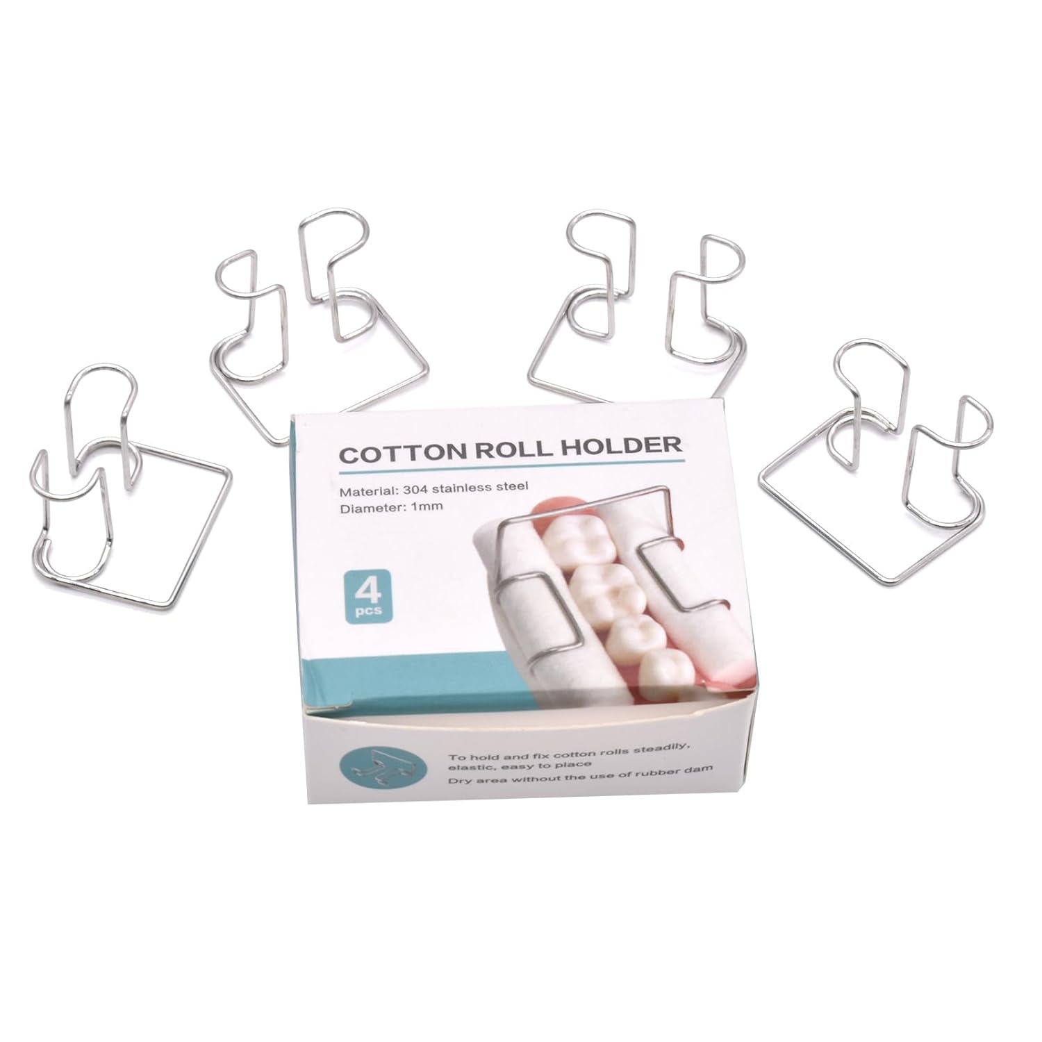 Angzhili 4 pcs Cotton Roll Holder,Autoclavable Stainless Steel Cotton Roll Clip,for Dental Lab or Dentist Clinic