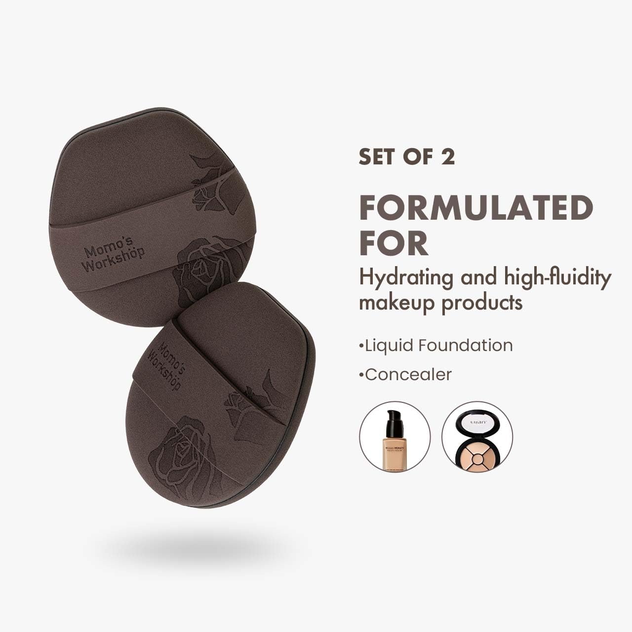 Rose Tatami Makeup Sponge Set,Double-Sided Flat-Edge Shape Rubycell for Liquid Foundations, Non-Absorbent & Fast Blending,Soft, Fluffy & Bouncy, 2 Beauty Puffs &Storage Case