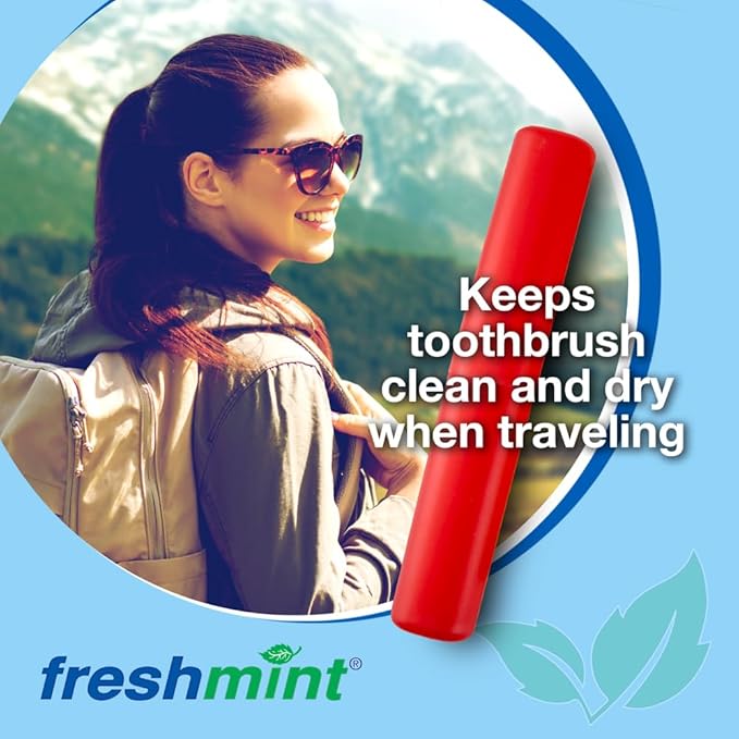 (Pack of 100) Freshmint Toothbrush 2 Piece Holder Individually Wrapped Variety of Colors (Yellow, Blue, Clear, Red)