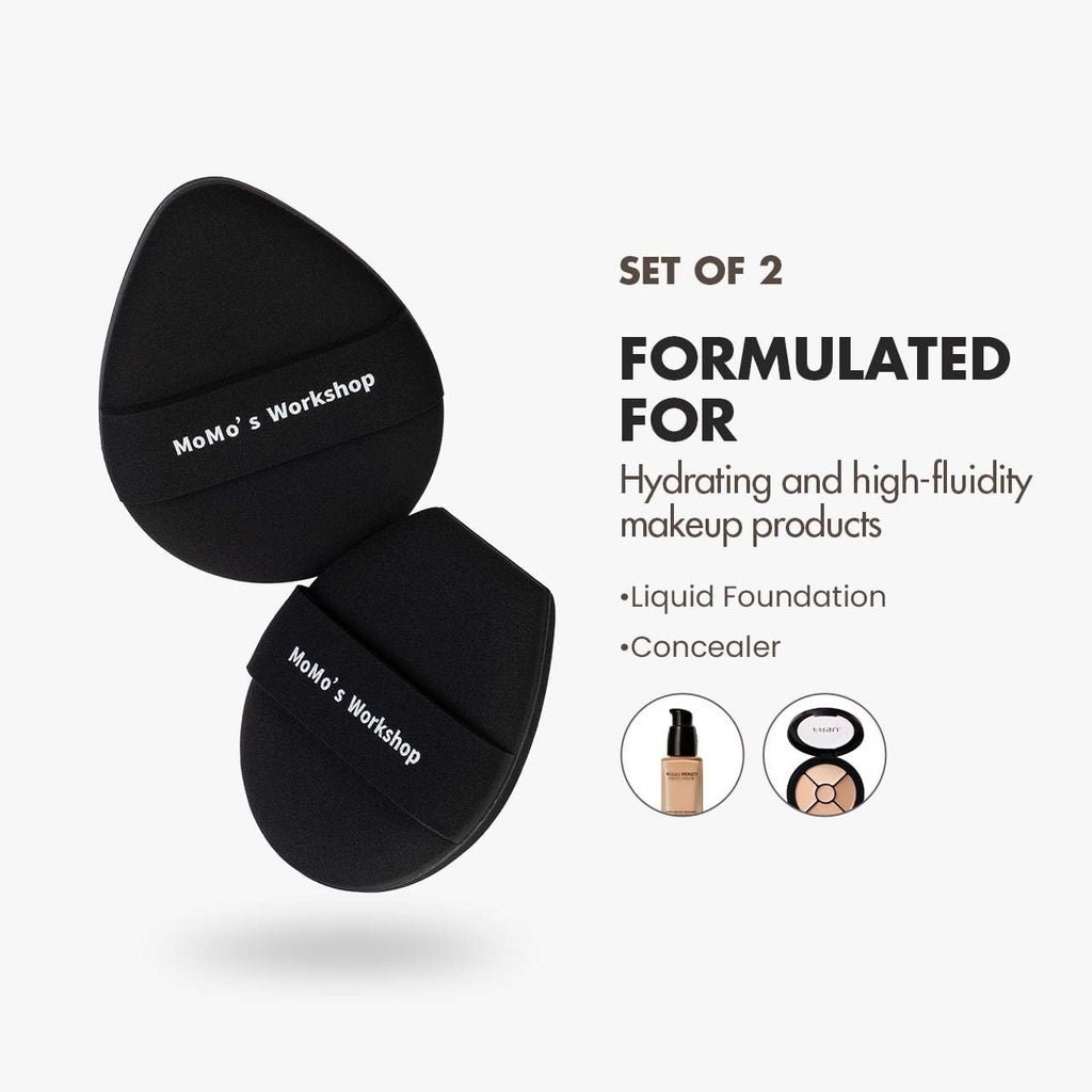 TATAMI Black Makeup Puff Set (Flat + Egg Shape) Rubycell,Cushion Puff, Quick Flawless Foundation Application for Hydrating Liquid Makeup,2pcs Foundation Sponge with Case