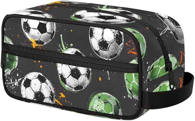 Soccer Ball Boys Travel Toiletry Bag Waterproof Wash Bag Shower Shaving Bag Cosmetic Organizer Makeup Bag Portable Toiletries Accessories for Women Men