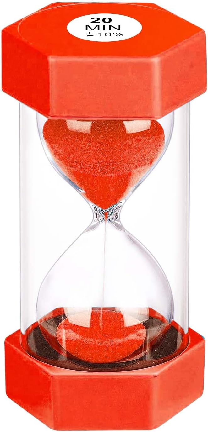 20 Minute Hourglass Sand Timer, Plastic Hexagon Hourglass Sand Clock 20 Min, Reloj De Arena 20 Minutos,Unbreakable Green Hour Glass Sandglass for Classroom Games Kitchen (Red)