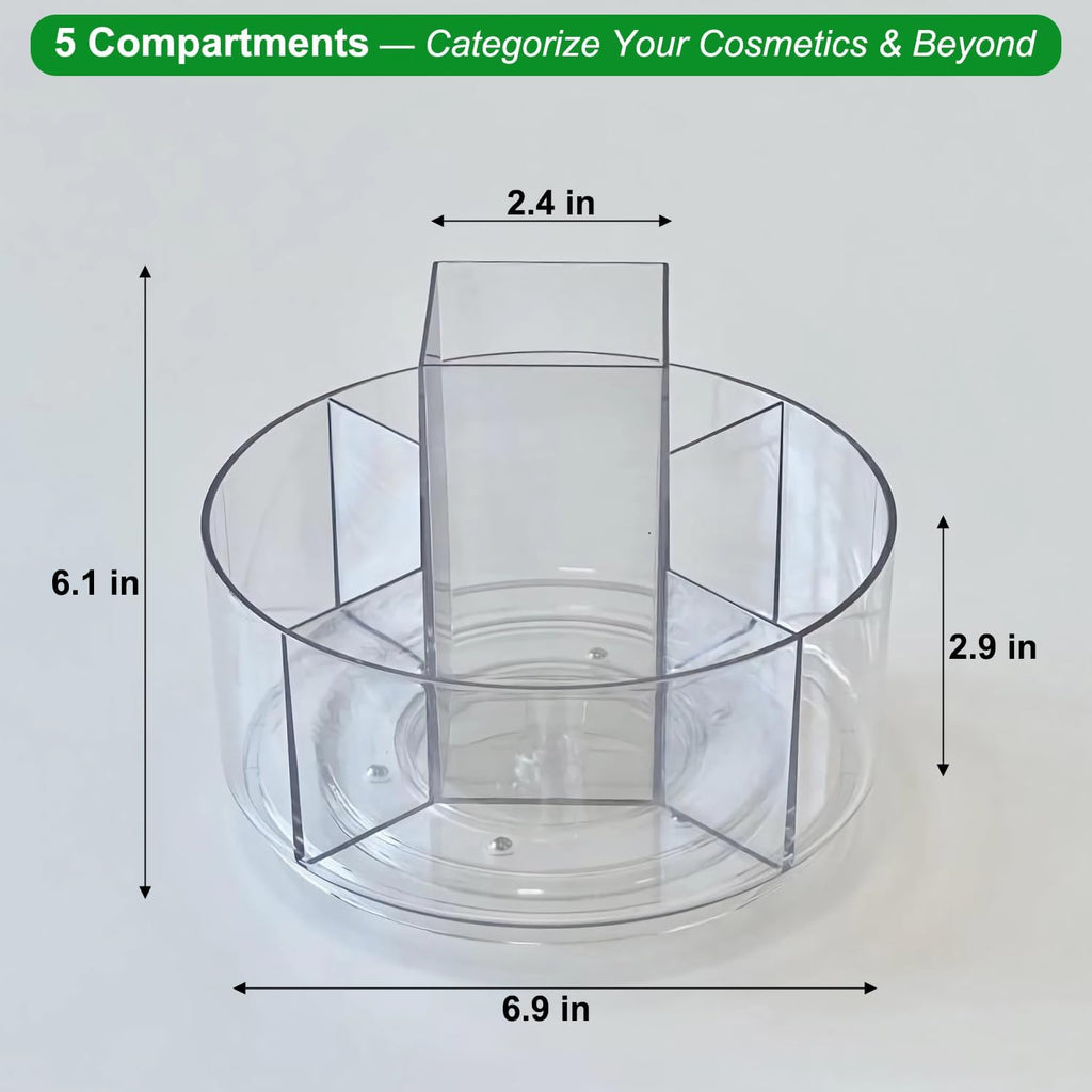 Taiuloo 360 Rotating Makeup Organizer, Lazy Susan Cosmetics Storage Turntable, Round Spinning Brush & Pen Holder, Clear Acrylic Organizer Tray for Vanity, Bathroom, Office Desk
