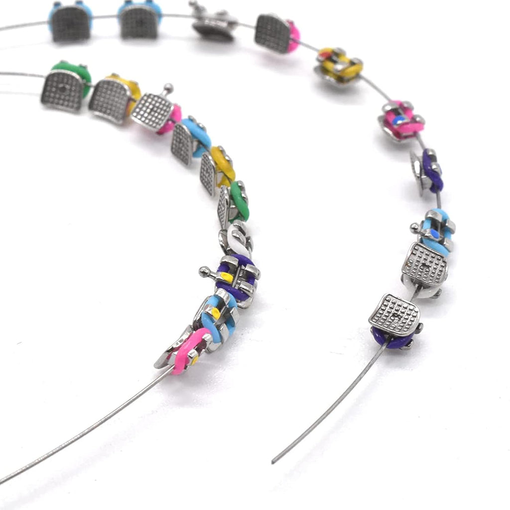 1 Pack Temporary Tooth Decoration with Metal Wires,Metal Bracket and Orthodontic Ligature Ties,Practice Props for Dental Students,Orthodontist Explain Props （ Multiple Colors）