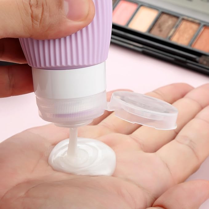 Travel Bottles for Toiletries, Tsa Approved 3oz Portable Travel Bottles, BPA Free Leak Proof Squeezable Silicone Travel Size Containers, Travel Accessories with Clear Toiletry Bag (4 Pack)