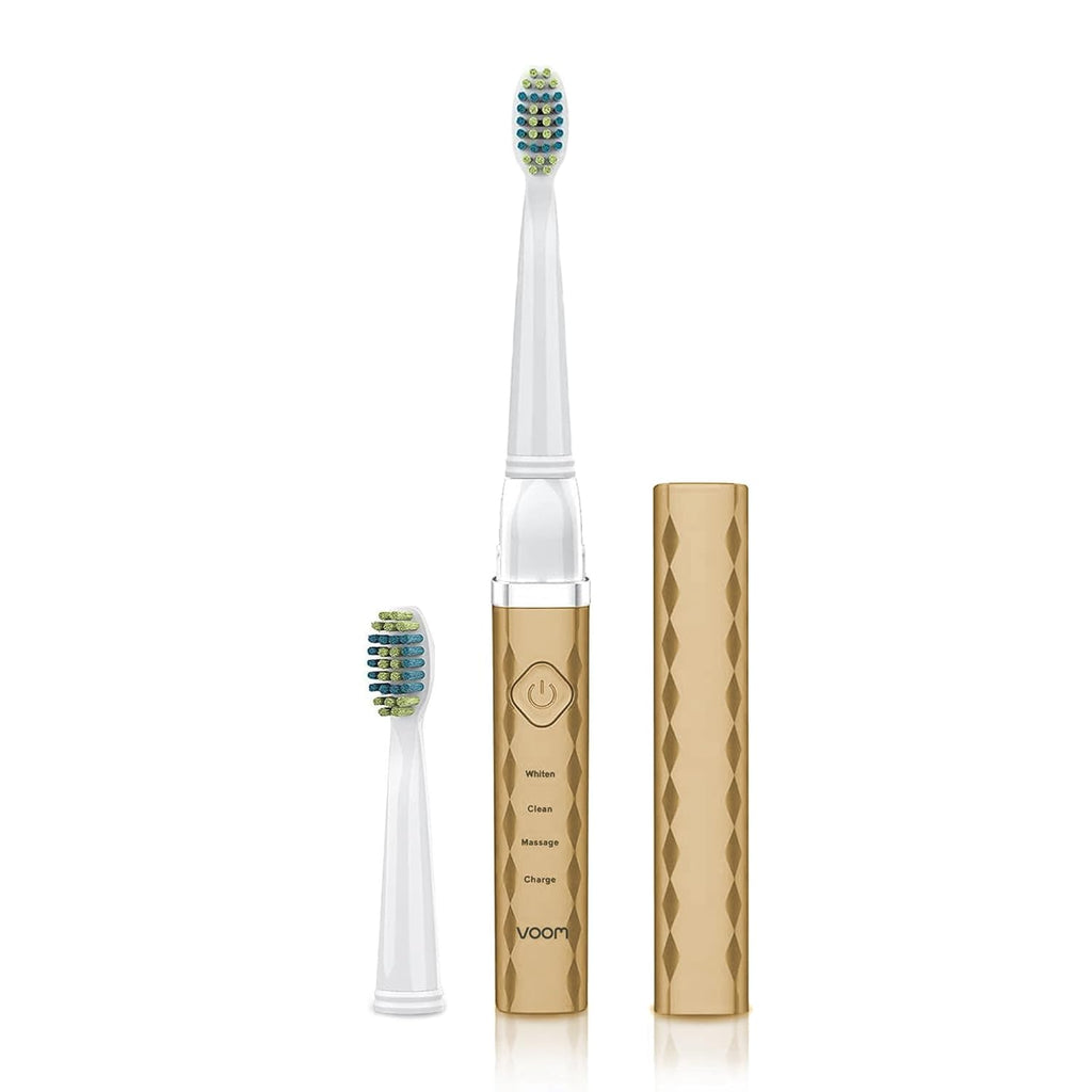 Voom Sonic Pro 3 Rechargeable Electric Toothbrush with Soft Dupont Nylon Bristles Dentist Recommended Portable Oral Care 2-Minute Timer 3 Adjustable Speeds Light Weight Design - Gold