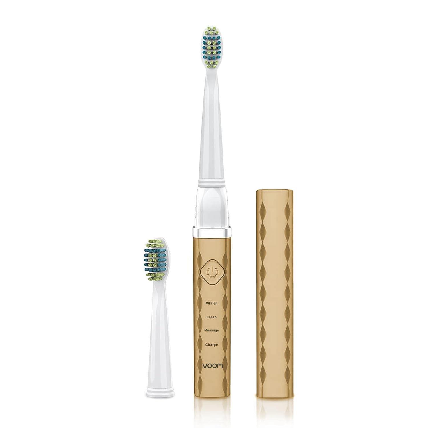 Voom Sonic Pro 3 Rechargeable Electric Toothbrush with Soft Dupont Nylon Bristles Dentist Recommended Portable Oral Care 2-Minute Timer 3 Adjustable Speeds Light Weight Design - Gold