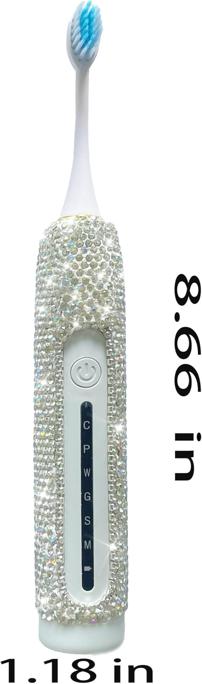 Electric Toothbrush for Woman Silver Bling Diamond Decor Portable Travel Essentials for Women White Toothbrush with 3 Replacement Heads 6 Modes