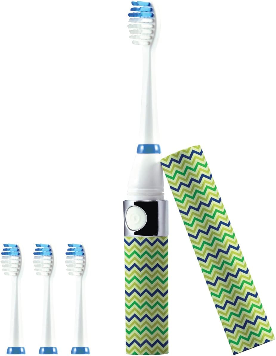 Pursonic Portable Sonic Toothbrush Battery Operated, Battery Included, 3 Brush Heads Included, 22,000 Strokes Per Minute, Brush On The Go (Green)