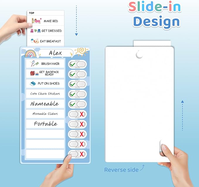 2 in 1 Namable Chore Chart for Kids, Dry Erase Morning/Bedtime Routine Chart for Kids for Refrigerator, Magnetic Visual Schedule for Kids Toddlers to Do List Checklist for Multiple Kids