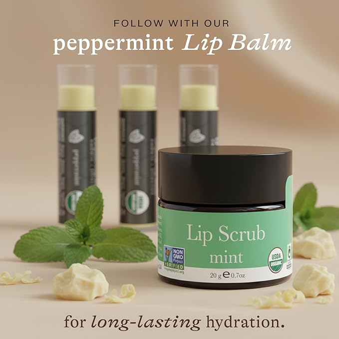 USDA Organic Lip Scrub Mint - USA Made with Natural Ingredients, Moisturizing Scrub Exfoliator for Dry Lips, Lip Sugar Scrubber Exfoliator for Smooth Lips, Small Beauty Gifts
