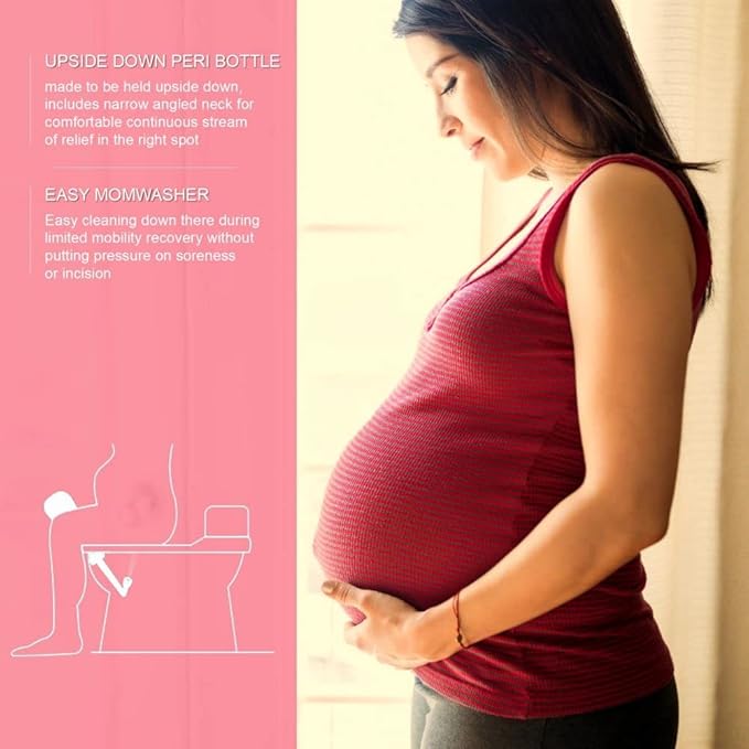 Upside Down Peri Bottle for Postpartum Care, Portable Bidet Bottle with Travel Bag, Handheld Perineal Sprayer,Reusable Douche Bottle for Women,Men,Baby,Personal Hygiene 450ml-2Pack(Green Pink)