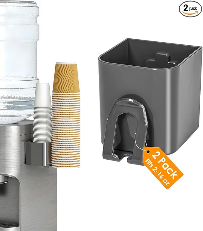 2 Pack Cup Dispenser 2 Seats | Fits 2-16 oz Paper/Plastic Cups, Magnetic & Adhesive Mount, Water Dispenser Cup Holder for Water Cooler, Coffee Station, Office, Bathroom & Wall