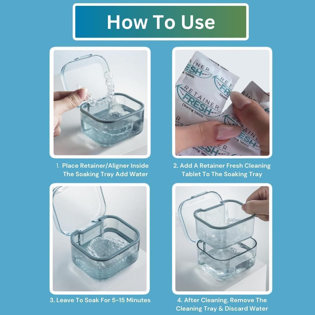 Retainer Cleaning Kit & Tablets - 36 Tablets 1 Month Supply Retainer Fresh, Brite, and Stain-Free - Retainer Cleaner Tablet, Mouth Guard, Dentures, Aligners