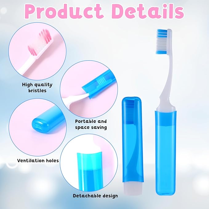 6pcs Travel Toothbrush Mini Portable Toothbrush Set Travels Size Toothbrushes Folding Traveling Tooth Brush with Case for Women Home Camping Hiking Soft Bristle
