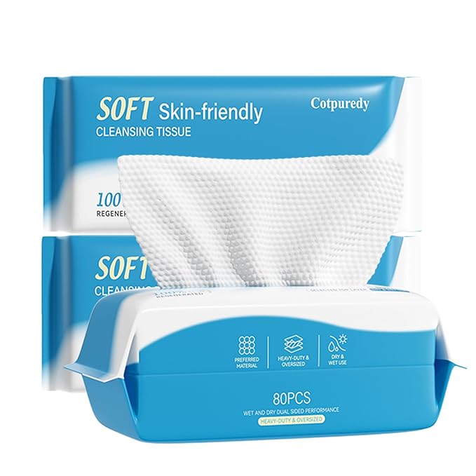 Face Towels, Disposable Biodegradable Clean Facial Towelette for Sensitive Skin, Lint- free Face Cloths for Makeup Remover, Ultra Soft Dry Wipes, Skincare Women Cleansing 240 Count (3 Packs)