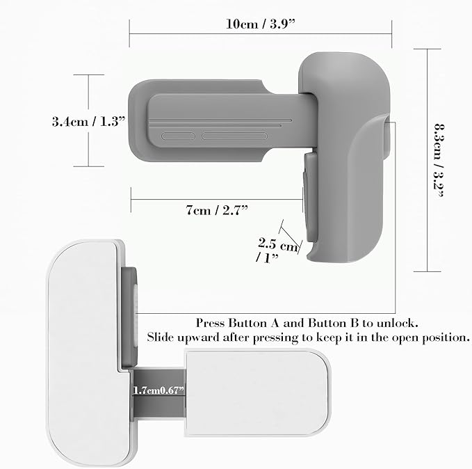 2 Pack Child Proof Fridge Lock, Baby Safety Refrigerator & Freezer Door Lock for Toddlers, Kids & Pets, One-Hand Operation, Strong Adhesive, No Tools or Drilling Needed, Gray