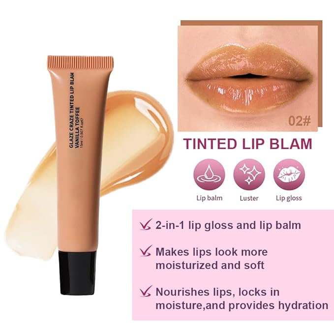 Summer Glow Reviver Lip Balm Butter Lip Gloss, Melting Lip Serum, Ultra-Hydrating Natural Vegan Lip Balm, Sheer-Tinted Shine & Hydration, Soothes & Softens Dry Lips (Light Brown)