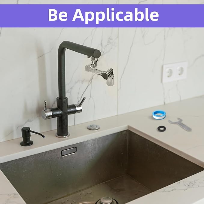 1080° faucet extender rotatable - All-Metal Swivel Faucet Extender with Dual Spray Modes, Universal Fit for Kitchen/Bathroom Sink, Anti-Splash Aerator with Tools (2 Pcs)