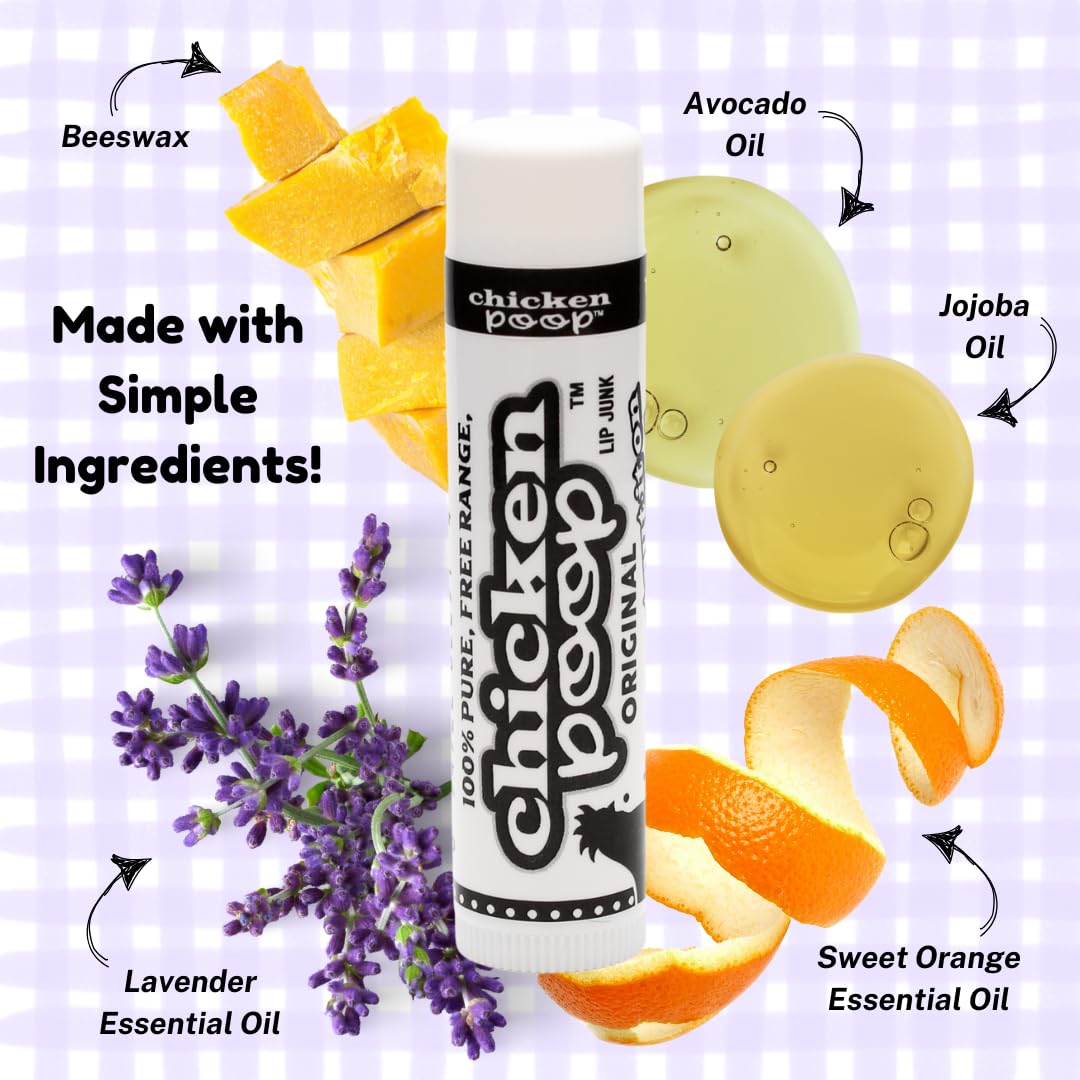 Chicken Poop® Lip Balm 100% Natural Moisturizer for Dry, Chapped Lips, 0.15 oz, (Original), Pack of 5