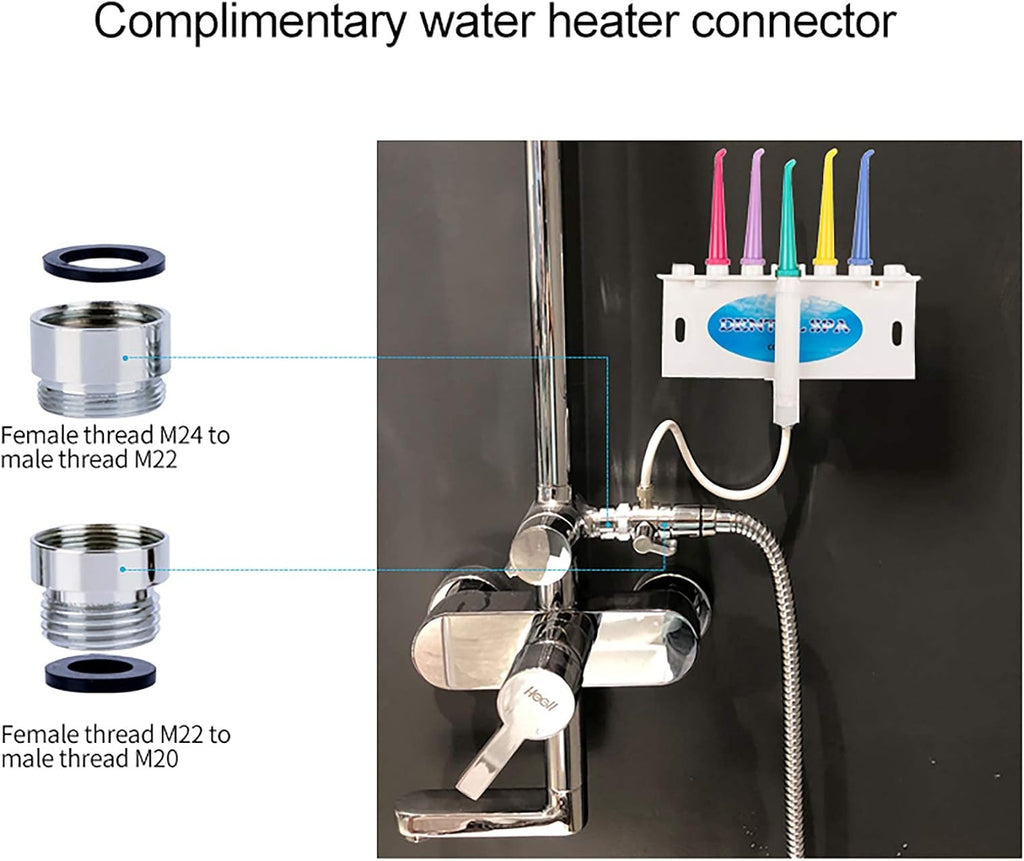 Water Dental Flosser for Family Use 5 Color Jet Tips for Faucet & Shower, Oral Irrigator Non-Electric Safety Water Pressure,Oral Care Tooth Cleaning. Energy Saving & Environmental Protection.
