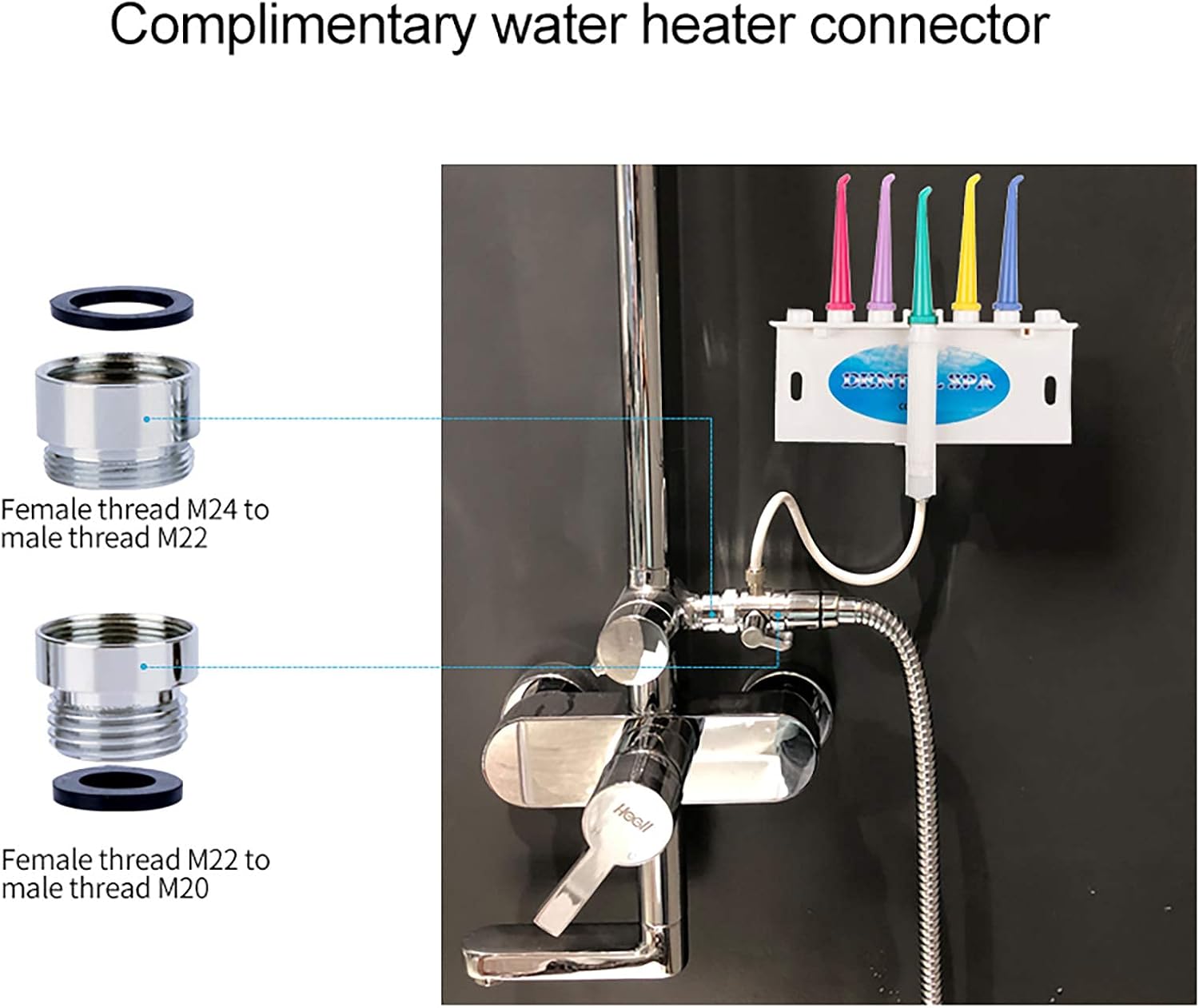 Water Dental Flosser for Family Use 5 Color Jet Tips for Faucet & Shower, Oral Irrigator Non-Electric Safety Water Pressure,Oral Care Tooth Cleaning. Energy Saving & Environmental Protection.