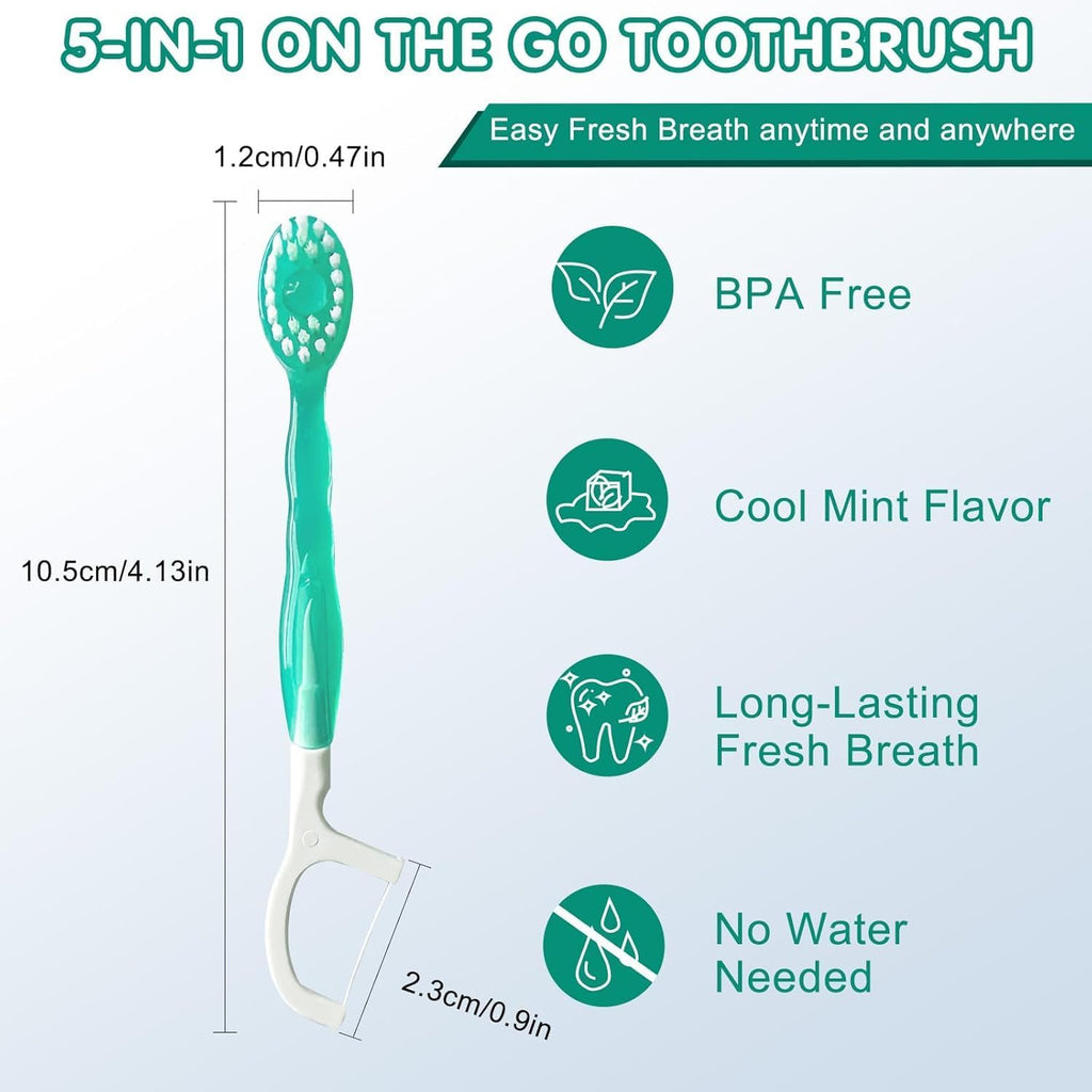Mini Toothbrush Disposable with Toothpaste,Tongue Scrapers,Floss and Pick.Travel Tooth Brush Pack for Work or Travel.Individually Wrapped, 10 Count, Mint and Three Other Fruit Flavors