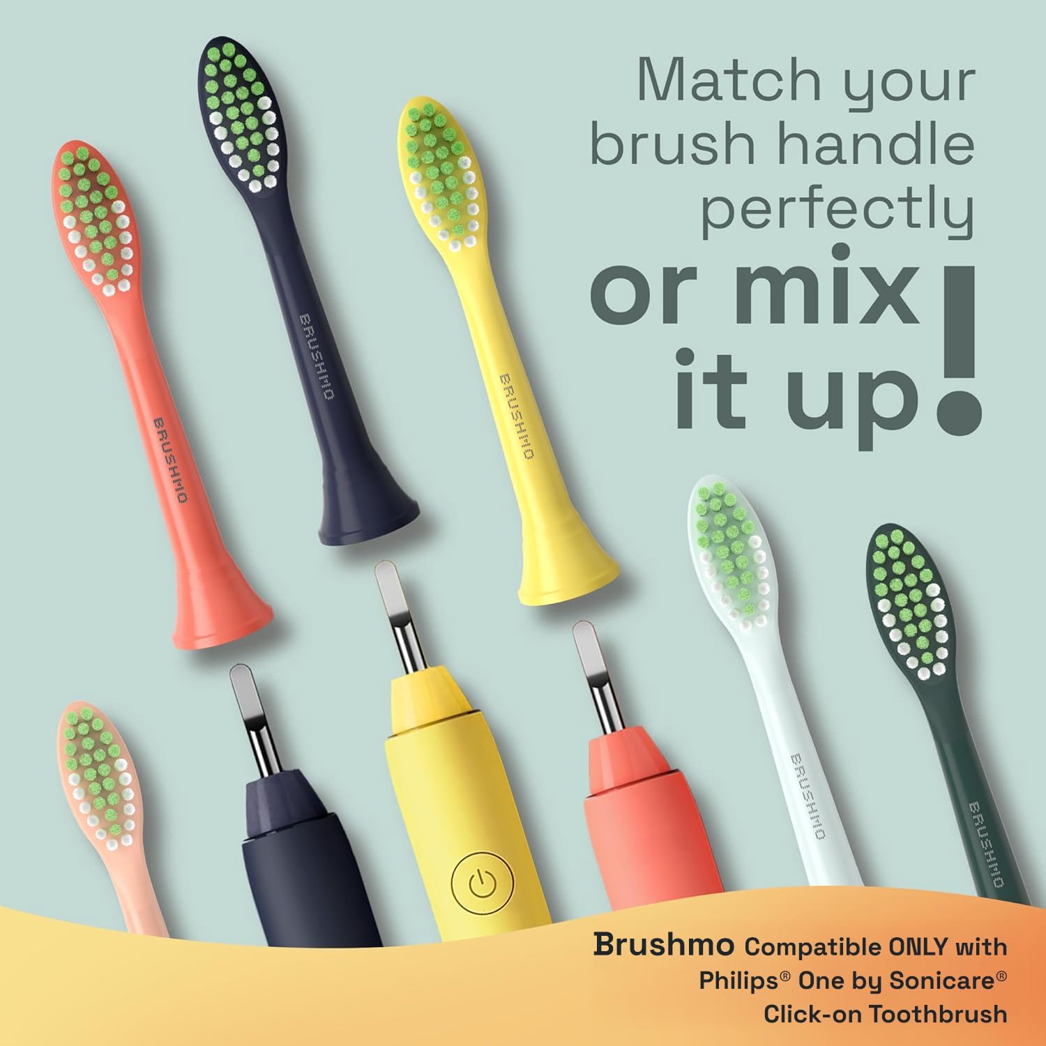 Brushmo Replacement Toothbrush Heads, Compatible with Philips One for Sonicare Electric Toothbrush Handles HY1022, 4 Standard Heads with Tongue Cleaner, Soft Dupont Bristles, BM124m, Mint Light Blue