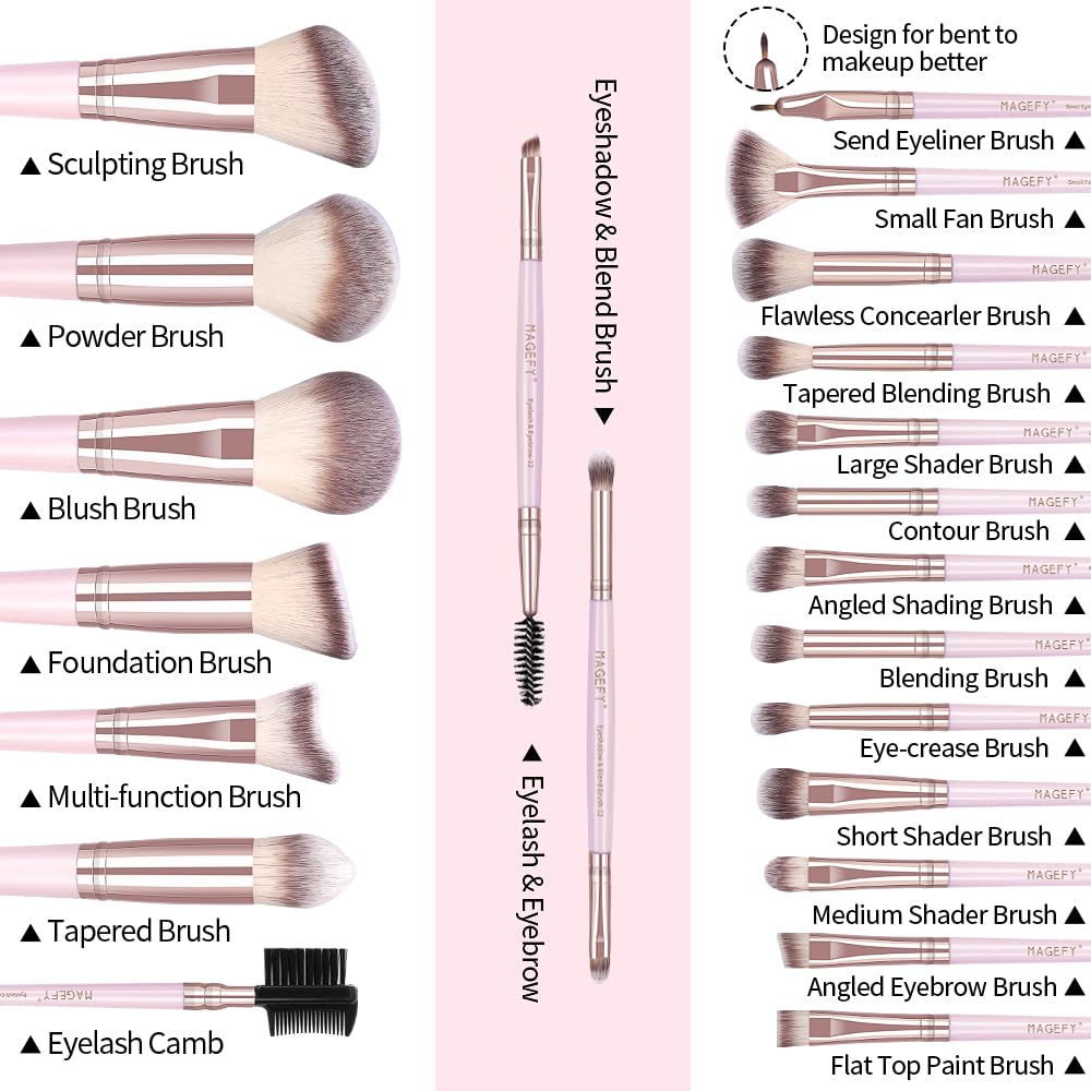 22 Pcs Makeup Brushes Set, MAGEFY Professional Makeup Brushes Wooden Handle Cosmetics Brushes Foundation Concealer Powder Face Eye Make up Brushes Kit(Pinkgold)
