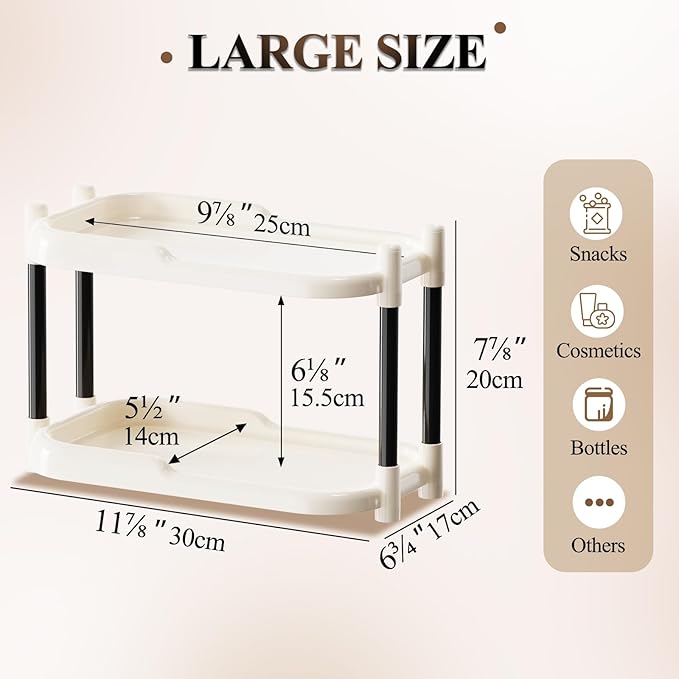 MARTY Bathroom Counter Organizer 2 Tier Makeup Organizer Countertop for Vanity Skincare Perfume Cosmetic Holder Spice Rack Storage Shelf for Bathroom Dresser Kitchen Coffee Station (White)