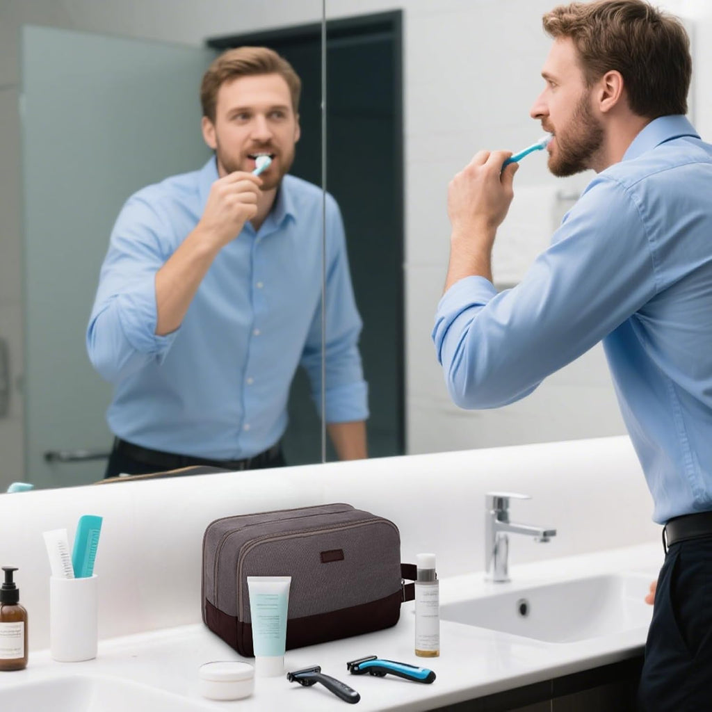 WANDF Travel Toiletry Bag for Men Large Toiletries Shaving Bag Water Resistant Hanging Dopp Kit Travel Accessories Bag for Women Men (Taupe)