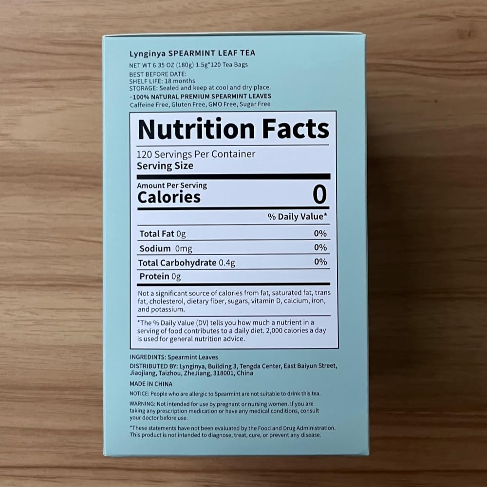 Lynginya Spearmint Tea, 120 Tea Bags - Premium Spearmint Leaves - Natural Herbal Tea - Refreshing & Minty - No Sugar & No Caffeine