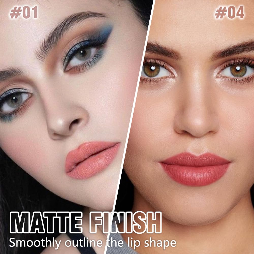 2Pcs Matte Lipstick Crayon Set for Women, 24 Hour Rose Pink Ruby Red Lipstick Lip Liner Pencil Long Lasting Waterproof Smudge Proof, Neutral lip liner marker Easy Application Full Coverage