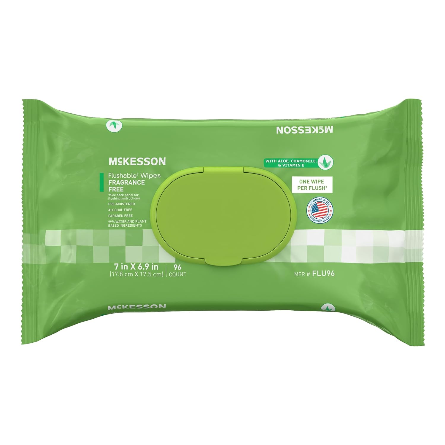 McKesson Flushable* Adult Wet Wipes – 96 Wipes (1 Pack of 96) – Aloe & Vitamin E, Plant-Based Cleansing Wipes, Unscented