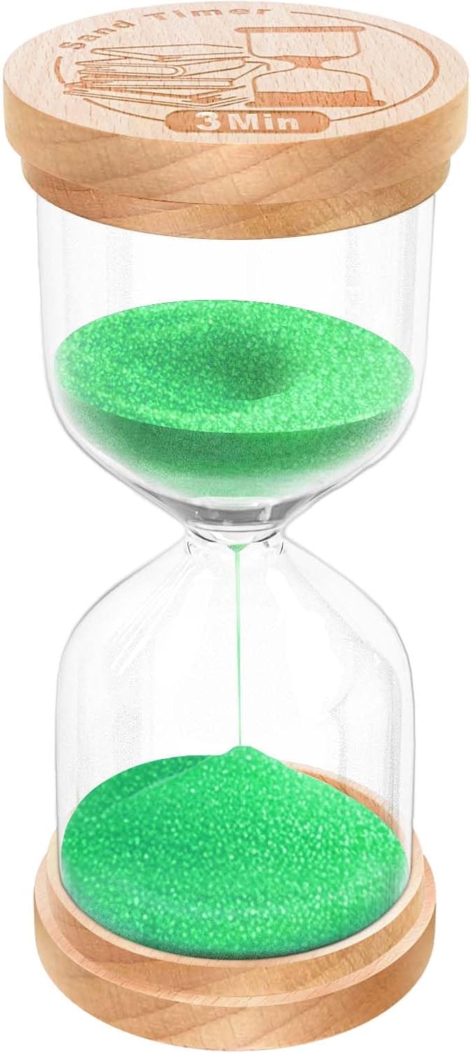 3 Minute Sand Timer, Wooden Hourglass Sand Clock, Small Wood 3 Min Hour Glass, Three Minutes Sandglass for Brushing Teeth, Reloj De Arena, Classroom, Game, Kitchen, Home, Office