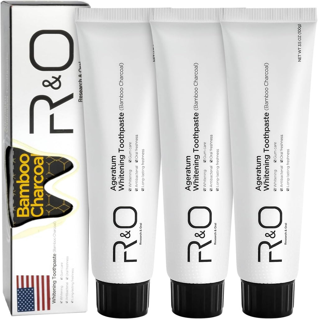 R&O Ageratum Whitening Toothpaste with Bamboo Charcoal, 3.53 oz - Great for Teeth Whitening, Reduces Plaque, Removes Stubborn Stains, Promotes Oral Health, Long - Lasting Fresh Breath (3)