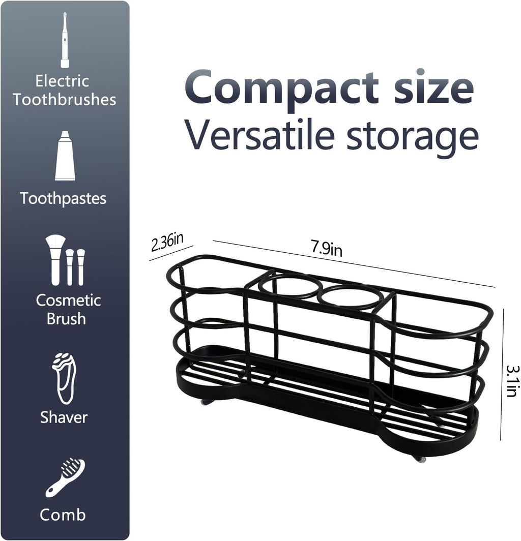 Wall Mount Toothbrush Holder for Shower Stainless Steel Toothbrush Stand, Self-Adhesive Wallmount/Countertop 4 Slots Bathroom Accessories Organizer (Black)