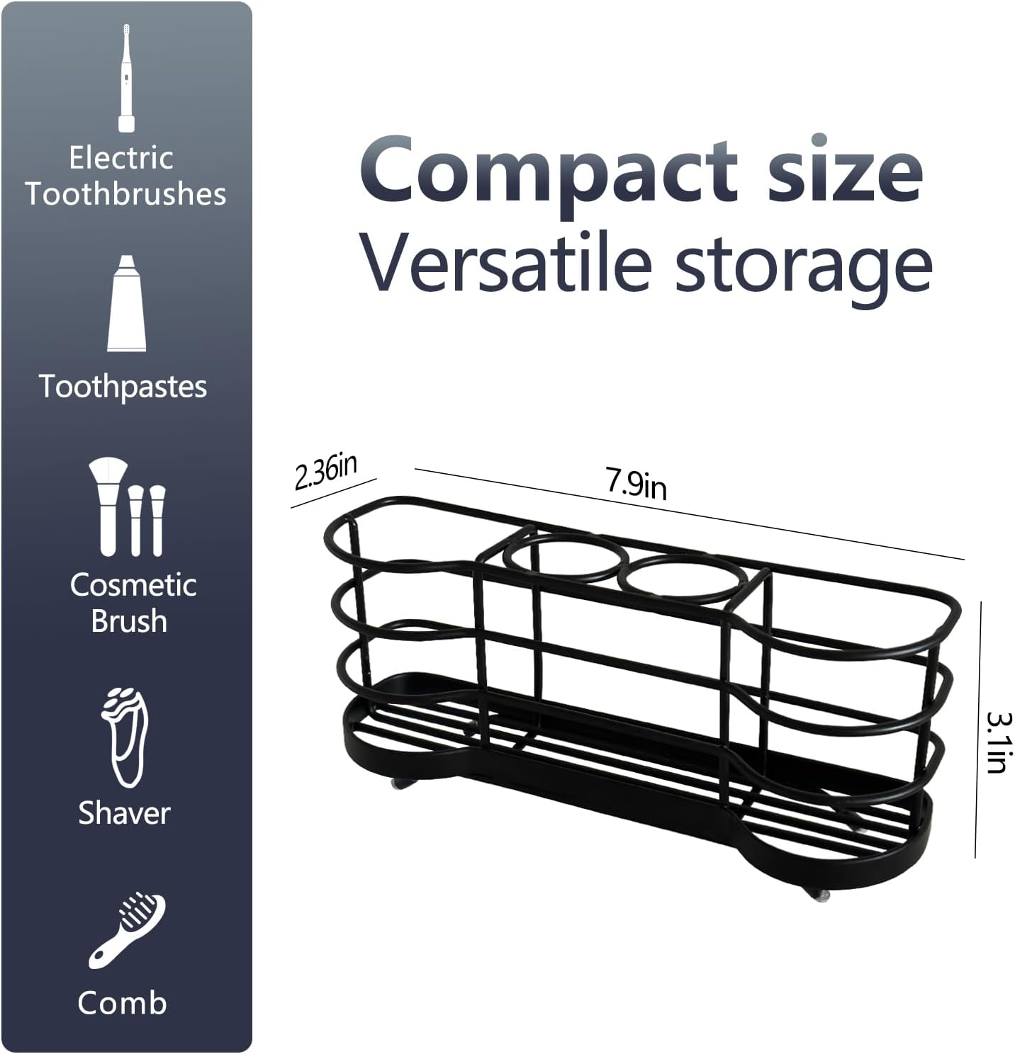 Wall Mount Toothbrush Holder for Shower Stainless Steel Toothbrush Stand, Self-Adhesive Wallmount/Countertop 4 Slots Bathroom Accessories Organizer (Black)