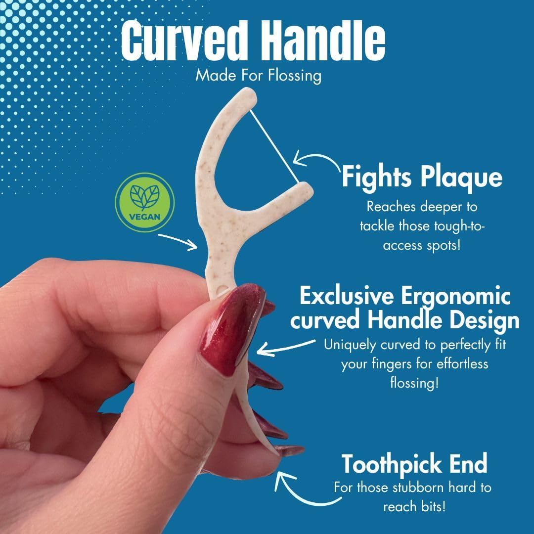 Plant Based Naturally Mint Infused Floss Picks(220pcs) with Travel Case | Biodegradable Straw Wheat Handle | Thin Single Thread Flosser, Shred-Resistant- Easy Glide for Plaque Removal & Gentle on Gum