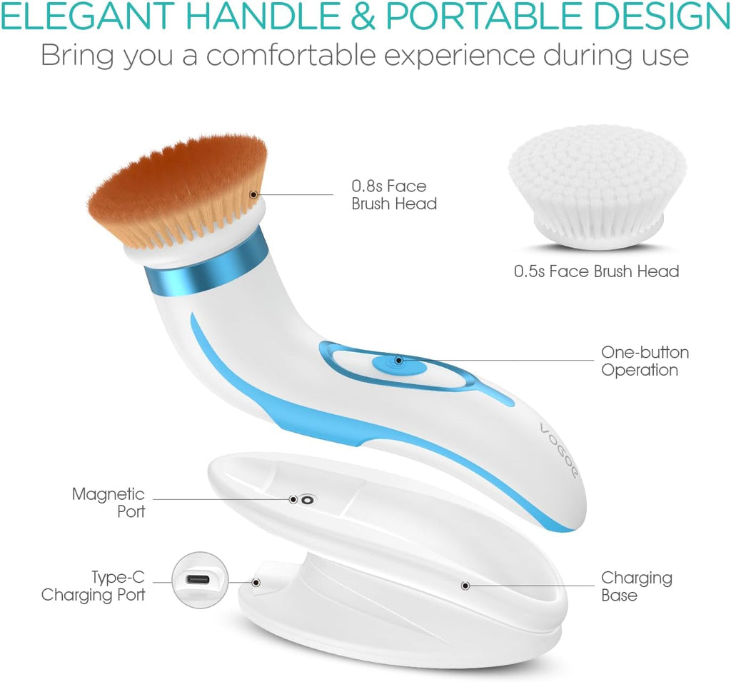 Facial Cleansing Brush-Spin Face Scrubber Exfoliator Rechargeable, 2-Speed Rotation, Electric Face Wash Brushes for Cleansing and Exfoliating, with 2 Brush Heads, Blue
