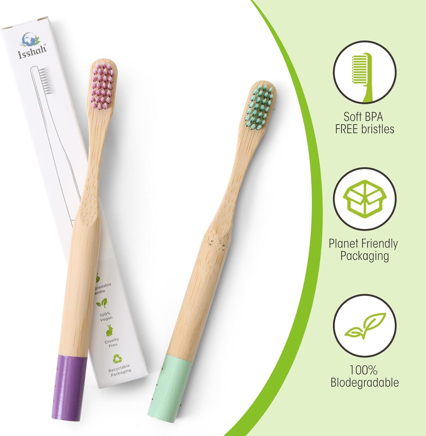 Kids Bamboo Toothbrushes Biodegradable Handle BPA Free Eco Friendly Children Size, FSC Certified and PETA Approved, Pack of 6 (Spiral Soft Nylon Bristles)