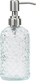 16 oz Diamond Pattern Glass Soap Dispenser, Kitchen and Bathroom Refillable Soap Dispenser with Rust Resistant Stainless Steel Pump for Hand Soap, Lotion Glass Liquid Dispenser (Clear)