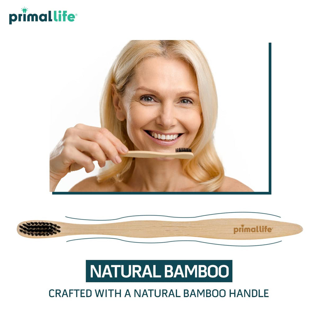 Primal Life Organics - Charcoal Toothbrush, Made with Charcoal & Bamboo, Biodegradable, BPA-Free, Perfect for Kids & Adults, Recyclable, Gently Massages Gums & Teeth, Zero Waste Toothbrush, (2-Pack)