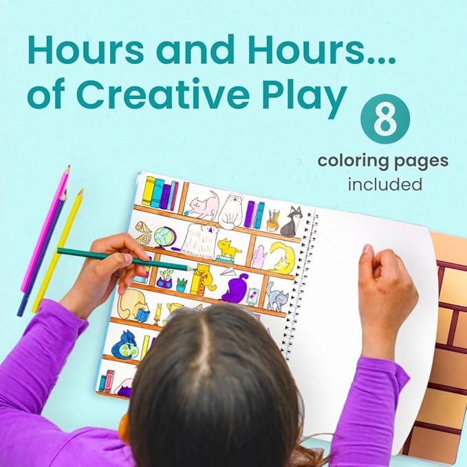 Cupkin Cat Sticker Book Activity for Kids, Toddler Airplane Travel Essentials, 300+ Kitten Stickers for Kids + 8 Scenes + Coloring Book Pages, Cat Lover Gift, Children's Crafts Ages 2-8