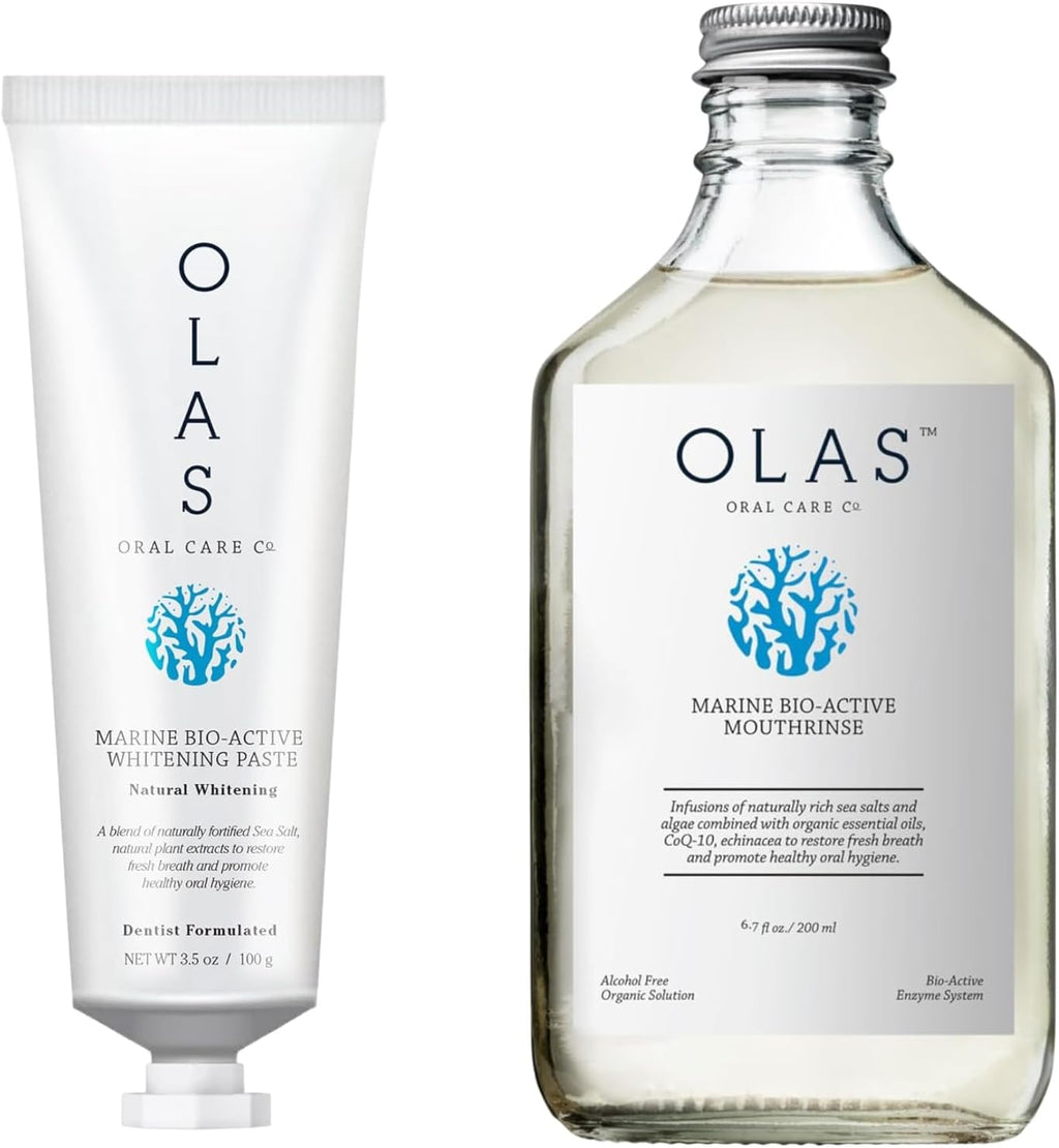 OLAS Oral Care Duo – Marine Bio-Active Toothpaste (3.5oz) & Alcohol-Free Mouthwash (200ml) – Fluoride-Free, SLS-Free, Dentist-Formulated for a Healthy Oral Microbiome