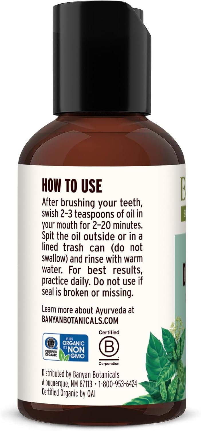 Banyan Botanicals Mint Daily Swish – Organic Ayurvedic Pulling Oil with Coconut Oil – Mouthwash for Fresh Breath and Sparkling Oral Health* – 2 oz – Non GMO Sustainably Sourced Vegan