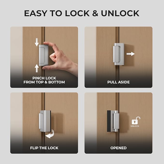 2Pack Home Security Door Reinforcement Lock Childproof, Door Locks for Kids Safety, Door Lock Latch Stopper for Front Door Inside Top of Door, Aluminum Construction Finish